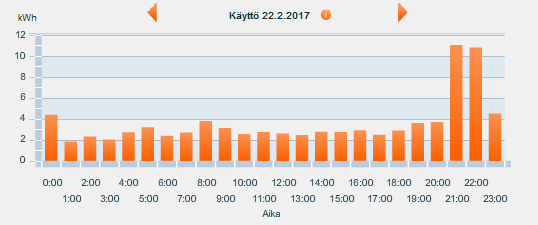 Sähkön käyttö tunneittain